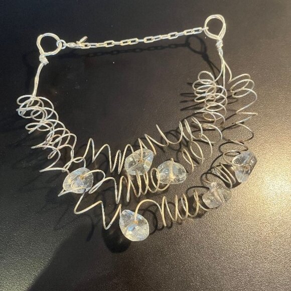 Vintage Funky Hanae Mori Silver Wire & Clear Quartz Choker with Bear Claw Clasp. - Picture 1 of 4